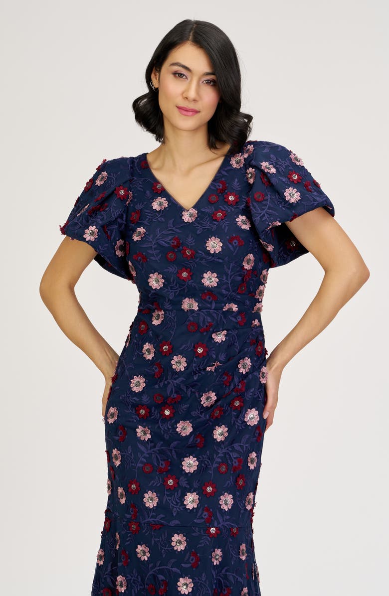 JS Collections Jade Floral Appliqué Gown, Alternate, color, Navy Multi