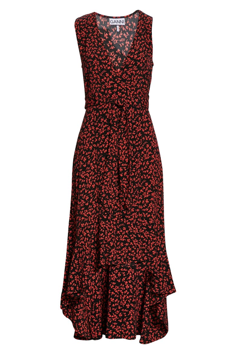 Floral Logo Print High/Low Wrap Dress, Alternate, color, BLACK