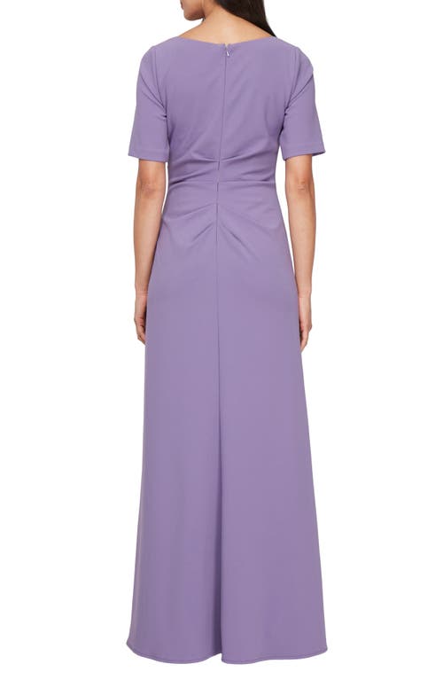 Alex Evenings Side Ruched Stretch Crepe Gown In Icy Orchid