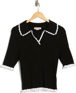 Nanette Lepore Scalloped Collar Short Sleeve Polo Sweater