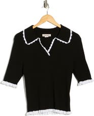 Nanette Lepore Scalloped Collar Short Sleeve Polo Sweater