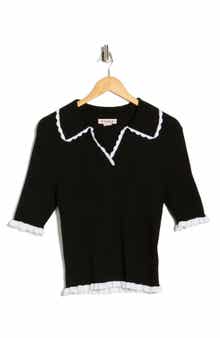 Nanette Lepore Scalloped Collar Short Sleeve Polo Sweater