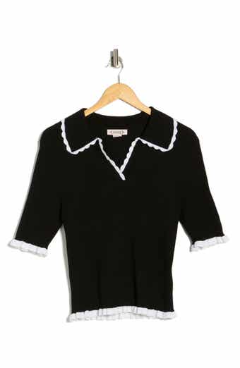 Nanette Lepore Scalloped Collar Short Sleeve Polo Sweater