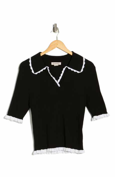 Nanette Lepore Scalloped Collar Short Sleeve Polo Sweater