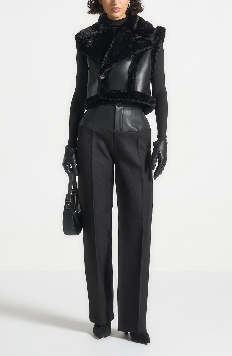Manière De Voir Kena Leather & Plush 2-in-1 Gilet Jacket, Alternate, color, Black