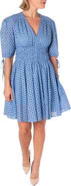 Taylor Dresses Eyelet Elbow Sleeve Smocked Fit & Flare Dress