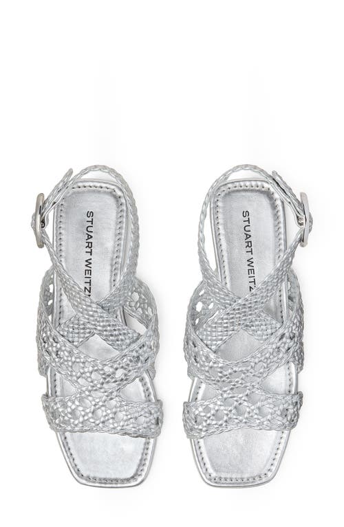 Stuart Weitzman Thea Metallic Braided Slingback Sandals In Silver