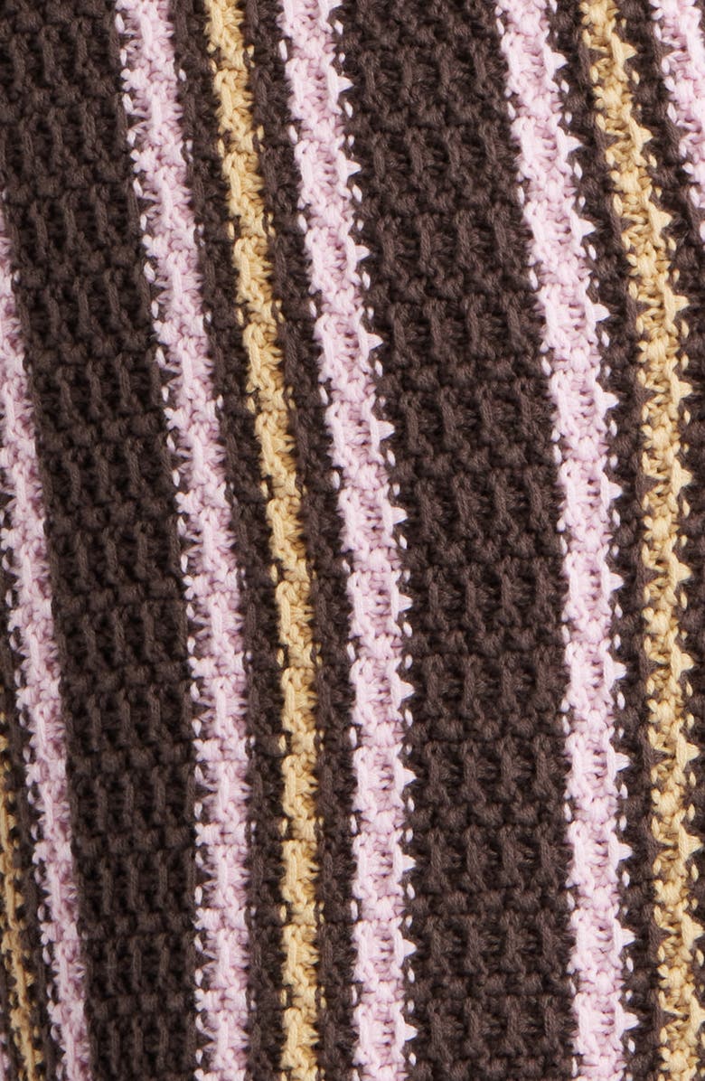 Topman Textured Stripe Short Sleeve Cotton Cardigan, Alternate, color, Brown Multi