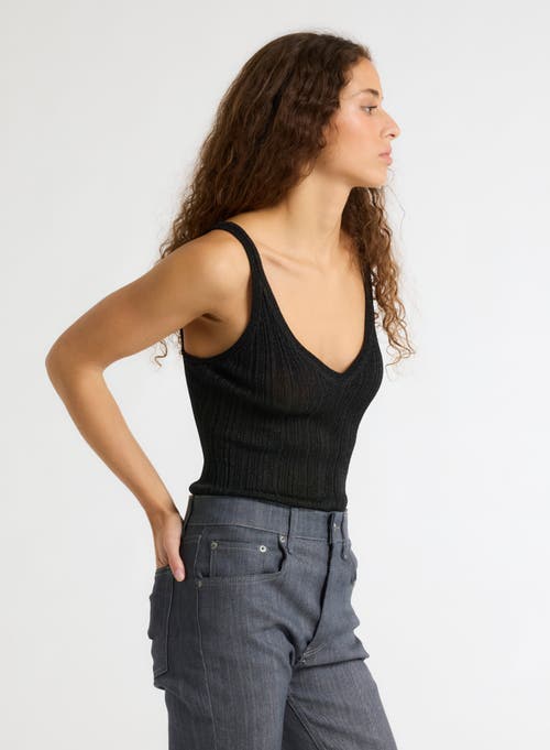 Majestic Filatures Novelty Metallic Rib V-neck Tank In Black