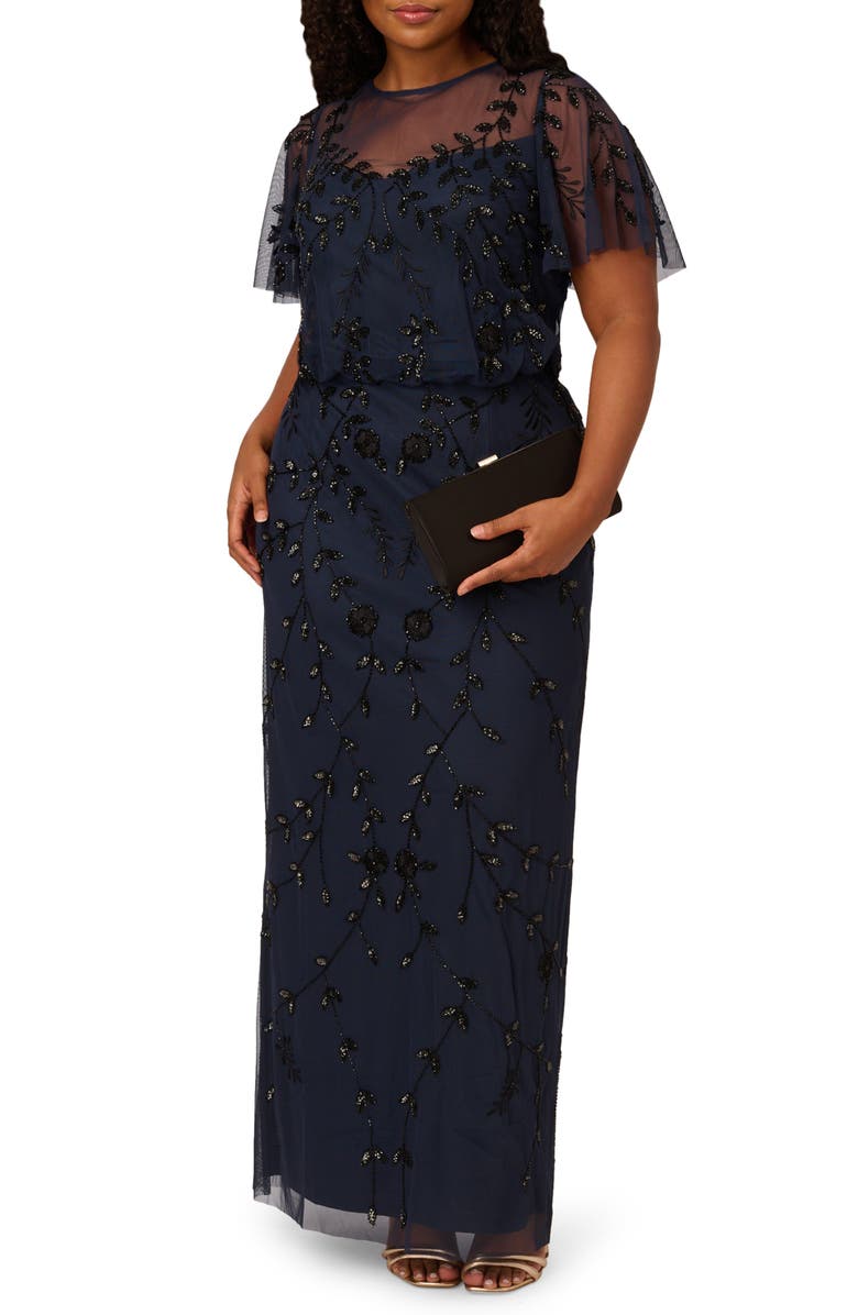 Adrianna Papell Beaded Column Gown, Alternate, color, 