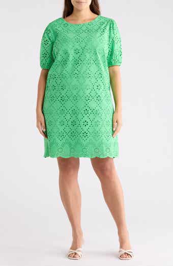 London Times Puff Sleeve Embroidered Shift Dress