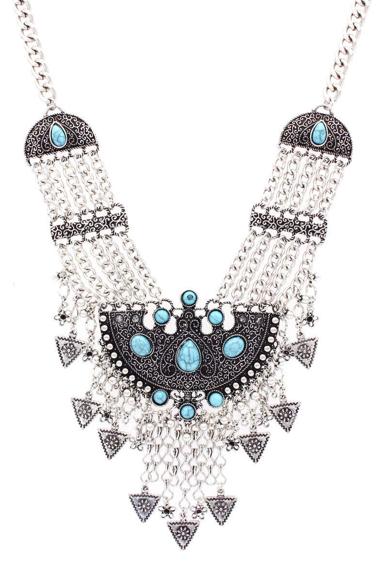 OLIVIA WELLES Arrow Statement Necklace, Main, color, Burnished Silver / Turquoise