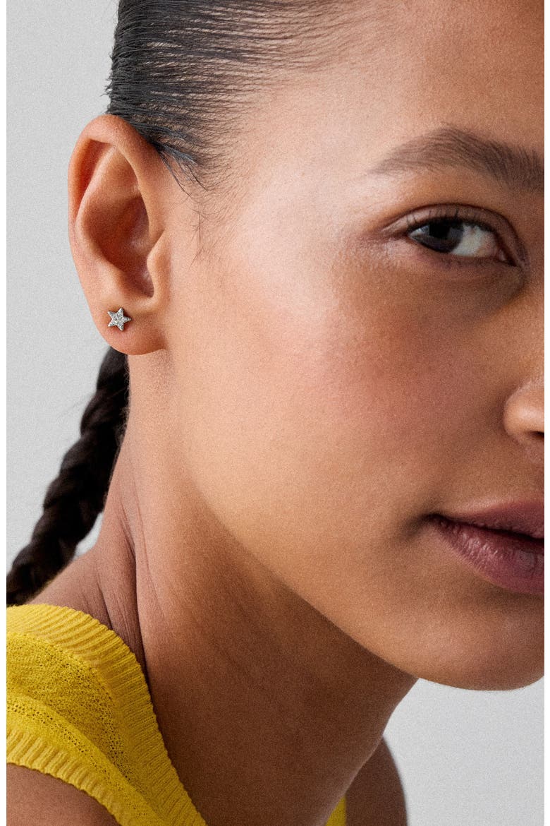 pavé mini star stud earrings, Alternate, color, CLEAR/ SILVER