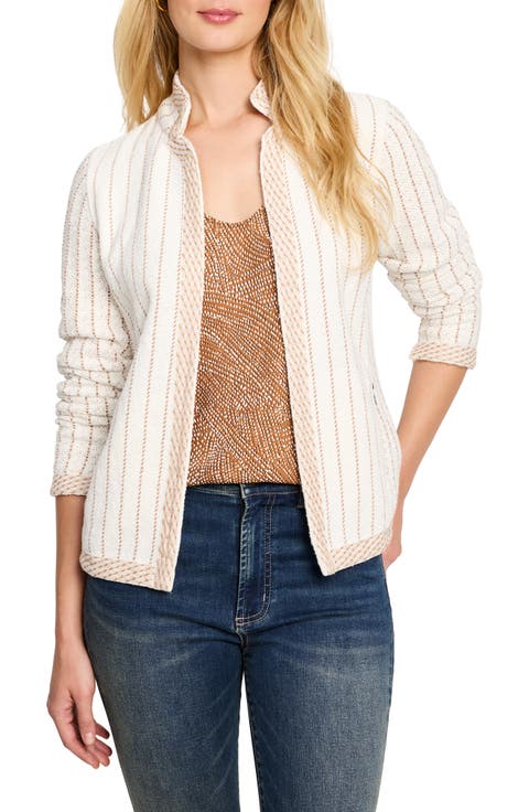 Notch Collar Stripe Knit Jacket (Regular & Petite)