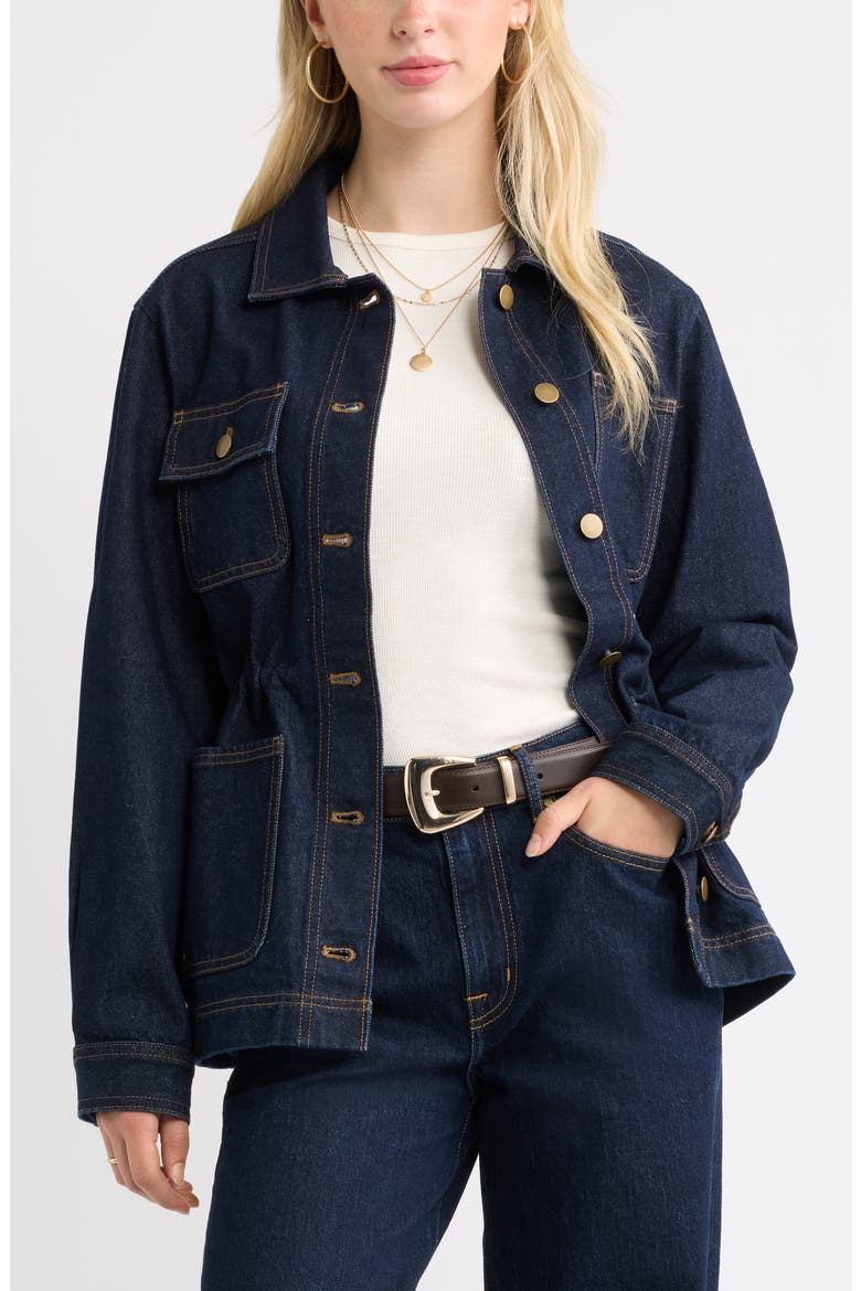 Cinched Waist Denim Jacket, Main, color, INDIGO RINSE