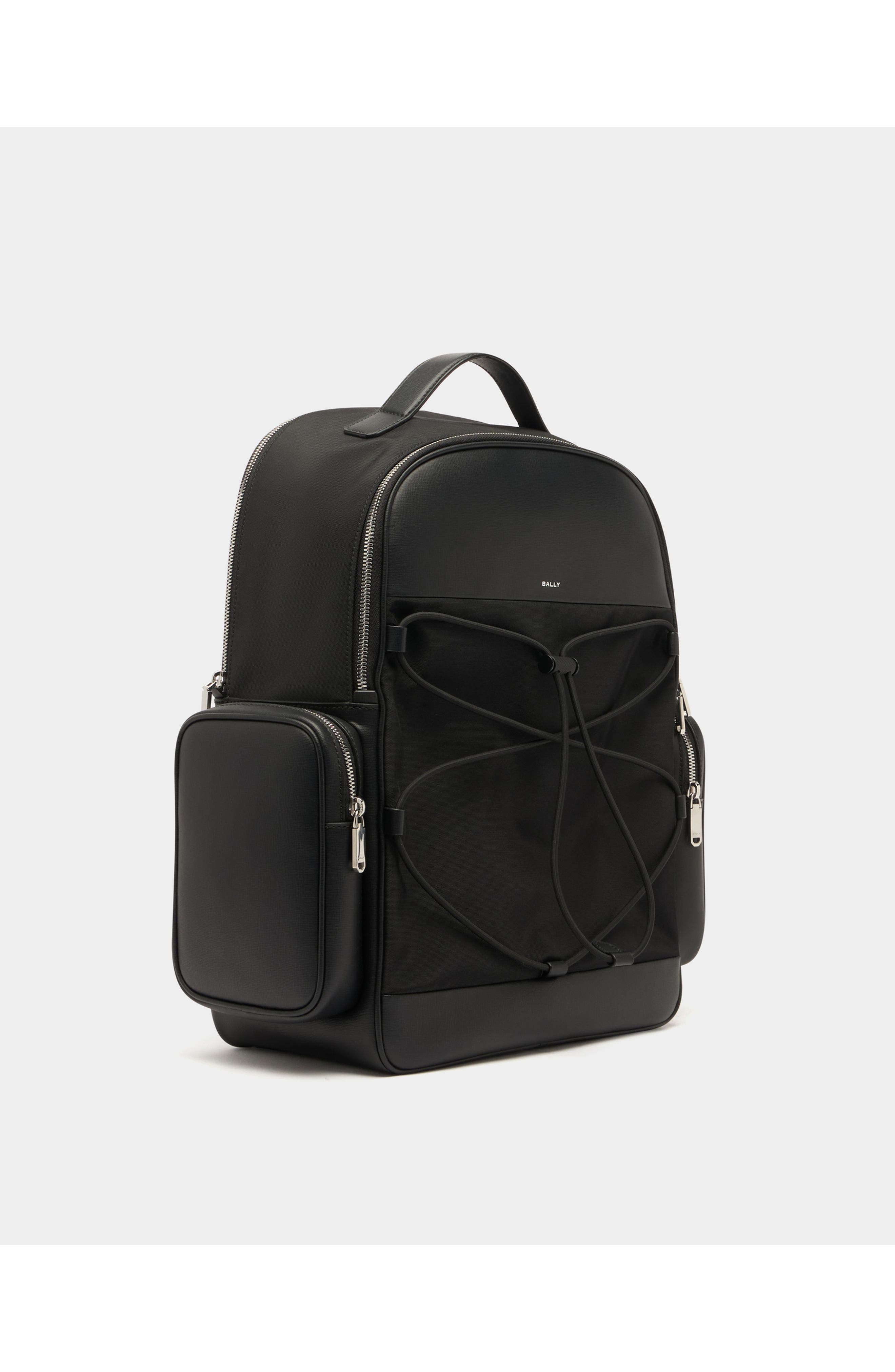 Bally Backpack in Nylon and Recycled Leather, Alternate, color, Black