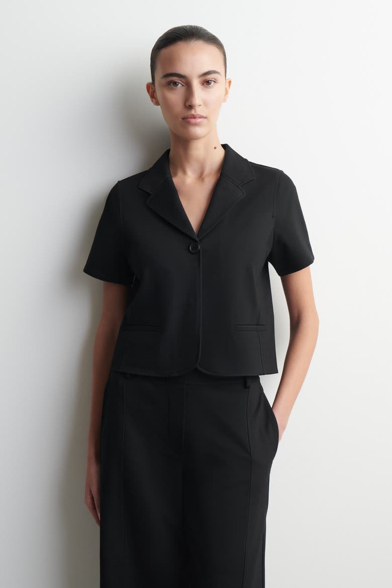 Twill-jersey Short-sleeved Blazer, Main, color, BLACK