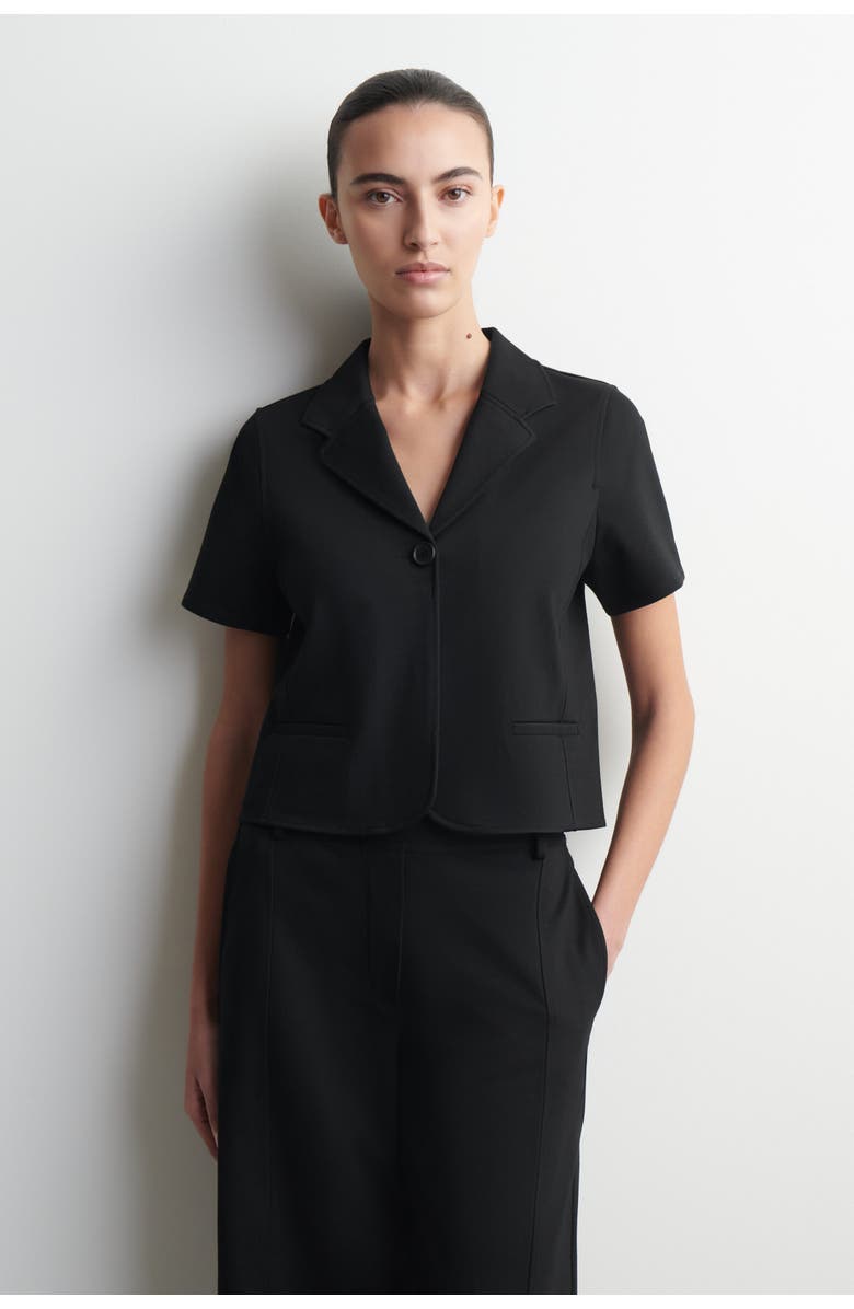 COS Twill-jersey Short-sleeved Blazer, Main, color, Black