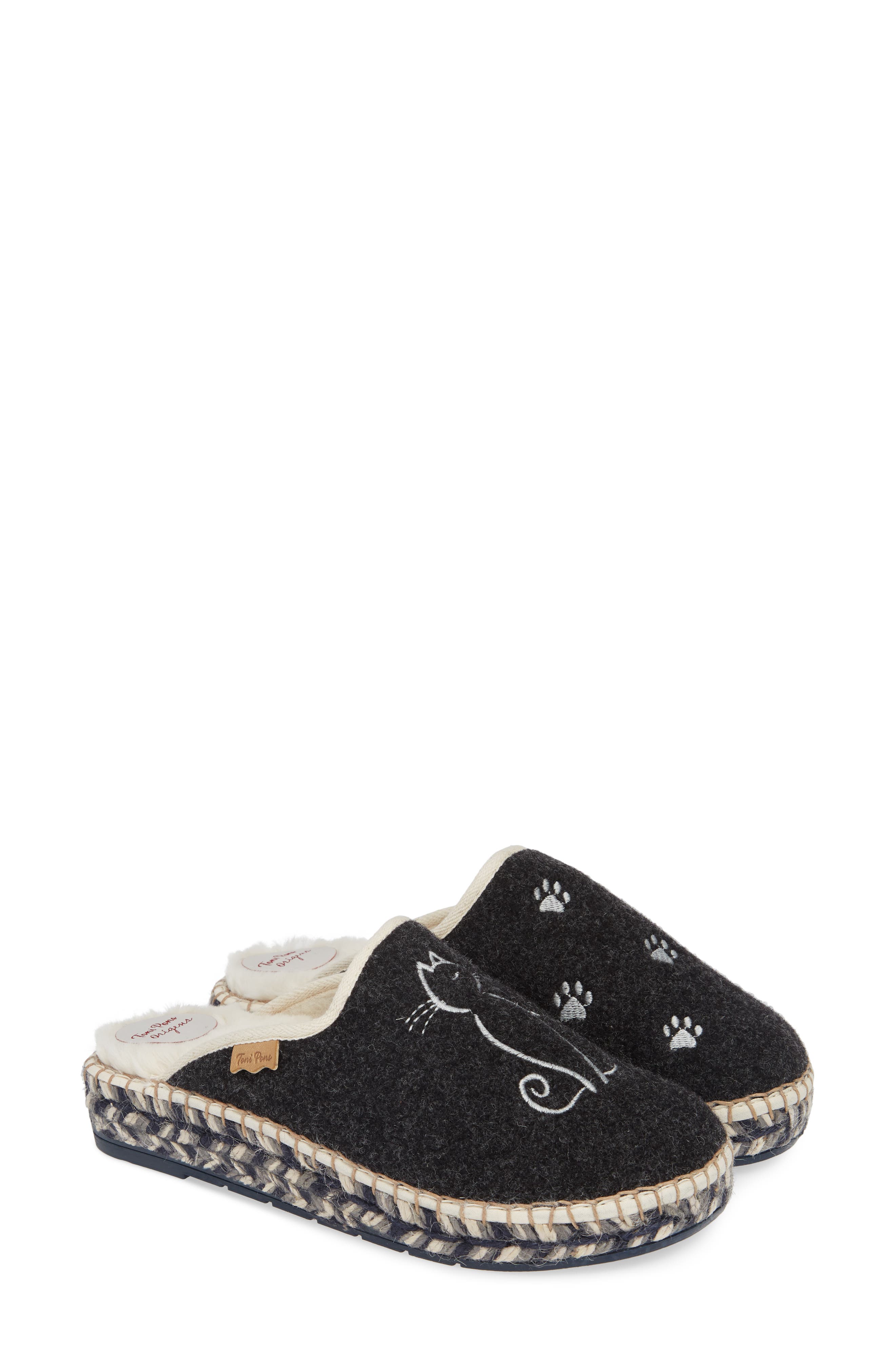 Mysen Faux Fur Lined Espadrille Slipper, Alternate, color, BLACK CAT FABRIC