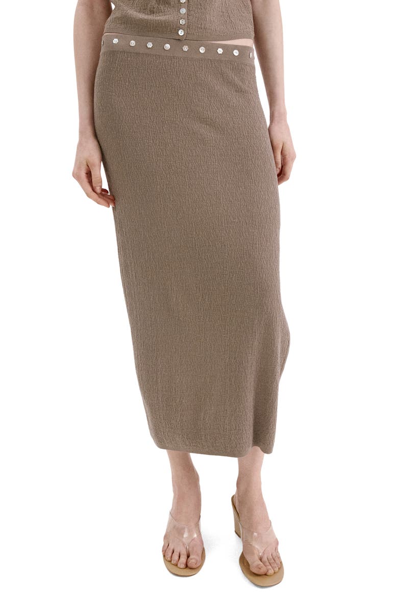 MANGO Button Detail Side Slit Maxi Skirt, Main, color, Medium Brown