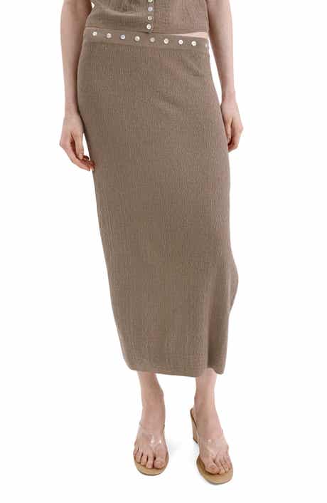 Button Detail Side Slit Maxi Skirt