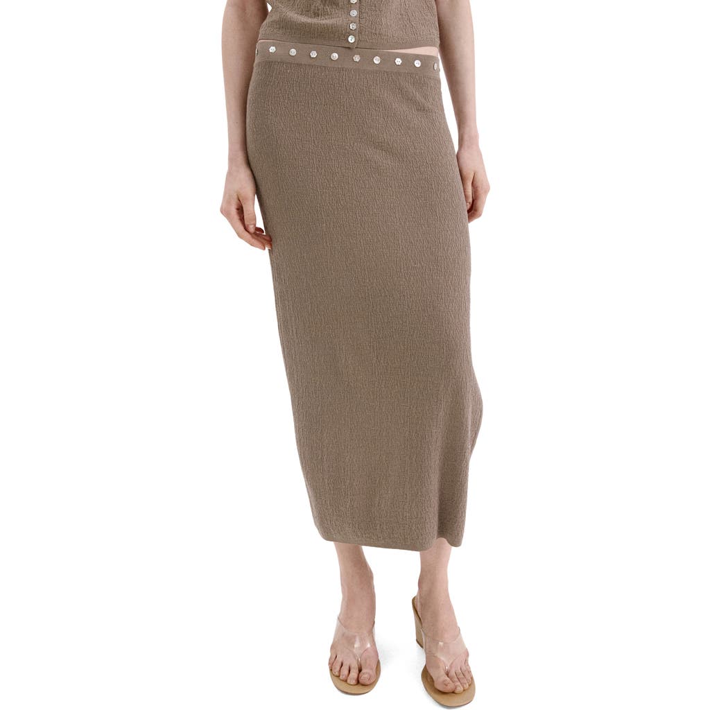 Mango Button Detail Side Slit Maxi Skirt In Brown