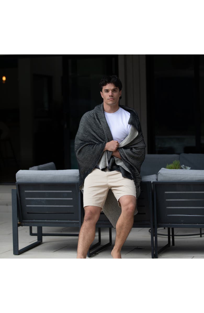 Pink Lemonade Ribbed Organic Cotton Throw Blanket, Alternate, color, Black