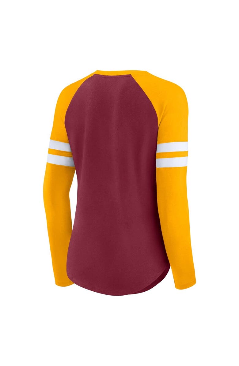 FANATICS Women's Fanatics Branded Burgundy/Gold Washington Commanders True to Form Raglan Lace-Up V-Neck Long Sleeve T-Shirt, Alternate, color, 