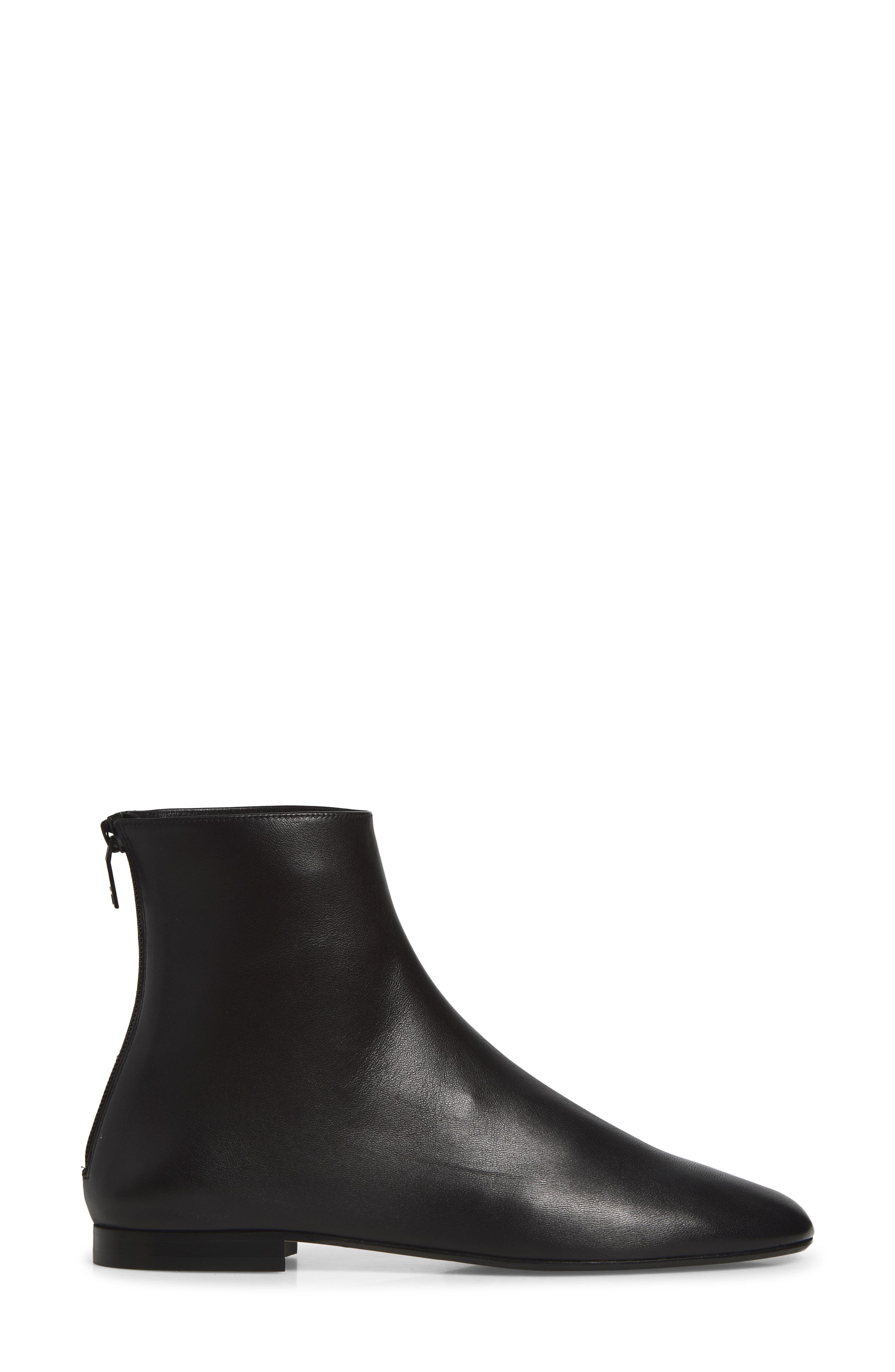 Flat Contour Leather Ankle Boot, Alternate, color, BLACK
