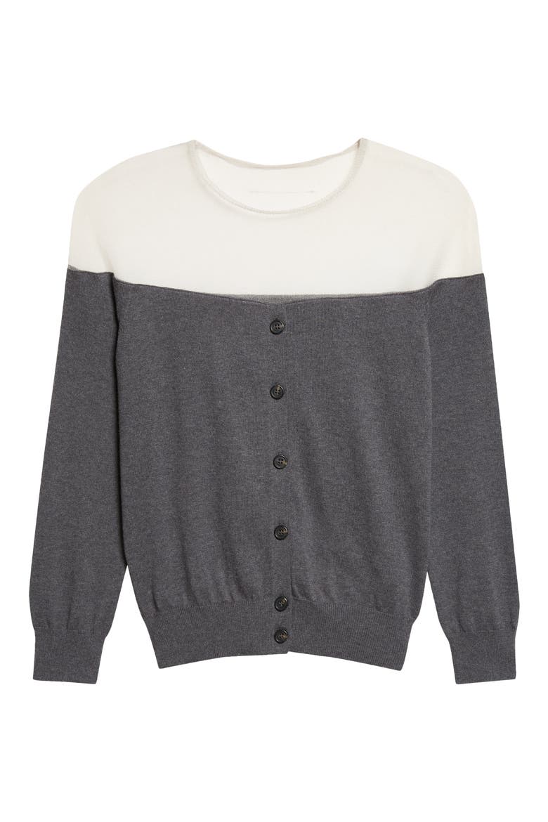 Sheer Yoke Cotton & Nylon Cardigan, Alternate, color, DARK GREY MELANGE