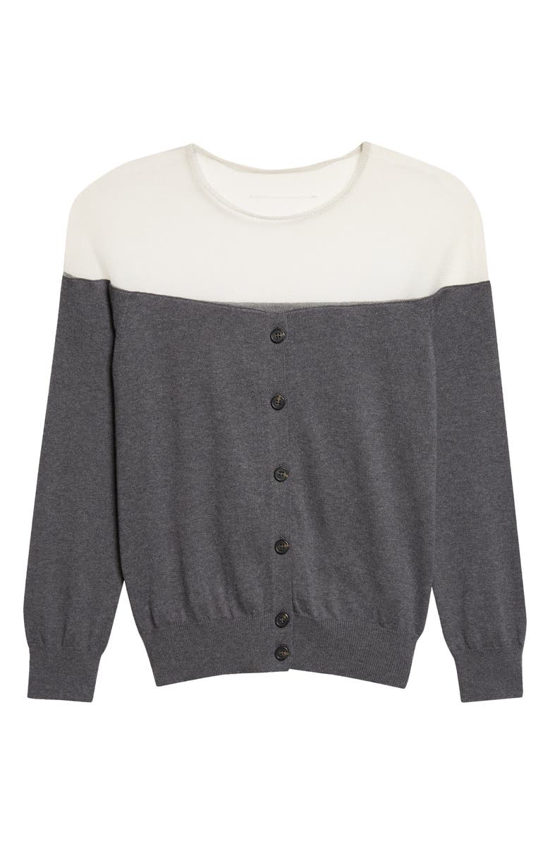 MM6 Maison Margiela Sheer Yoke Cotton & Nylon Cardigan, Main, color, Dark Grey Melange