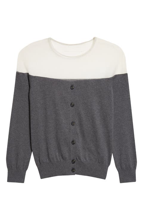 Sheer Yoke Cotton & Nylon Cardigan