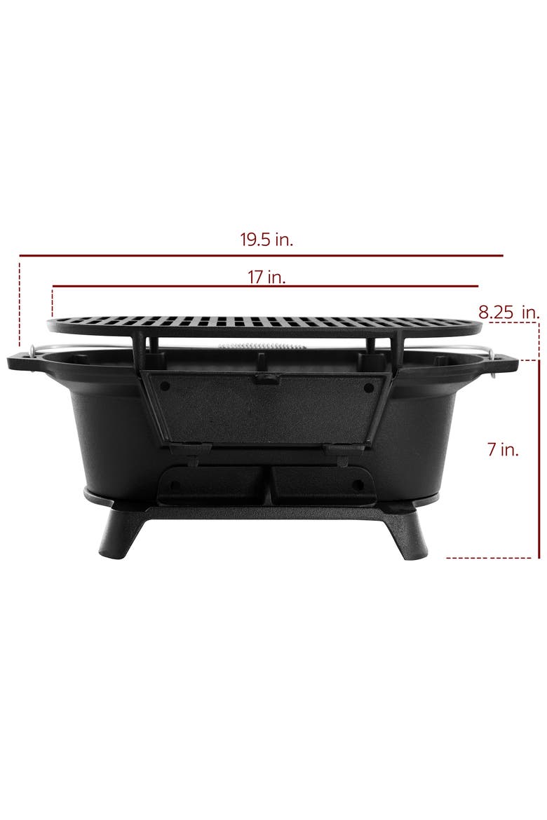 Oval Cast Iron Portable Hibachi Grill for Outdoor Use and Camping, Alternate, color, Black