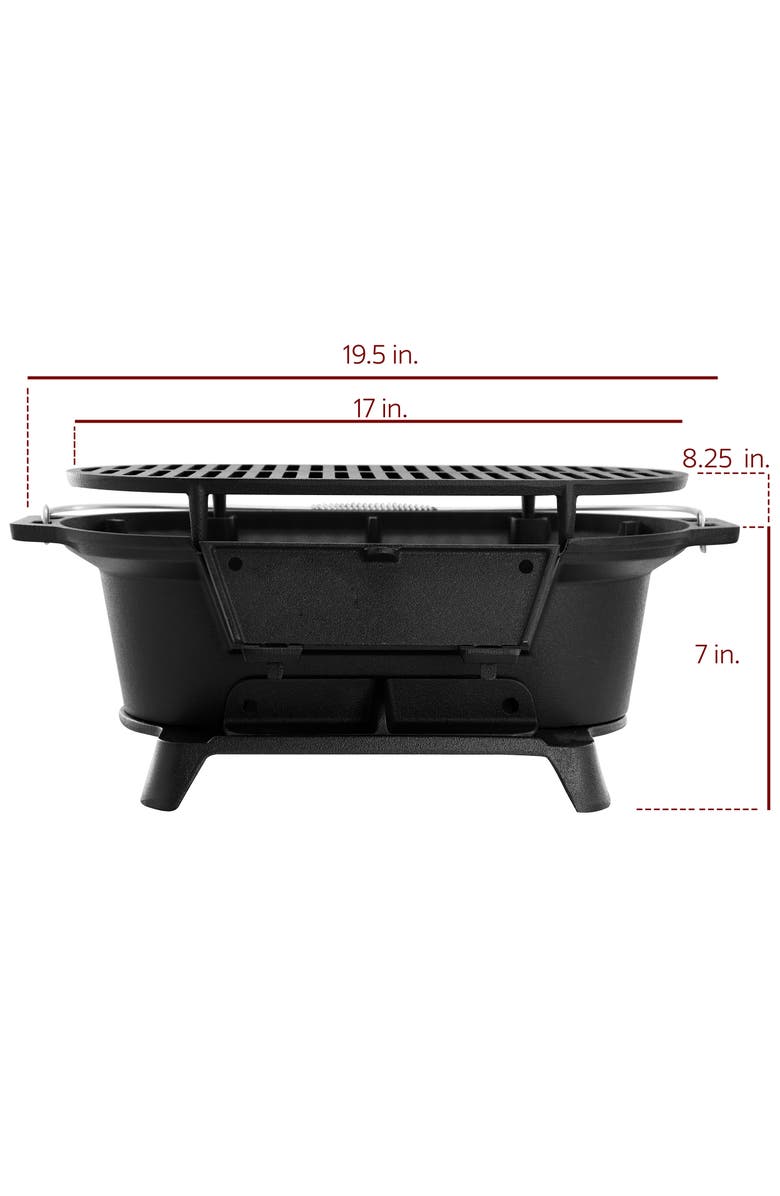 Megachef Oval Cast Iron Portable Hibachi Grill for Outdoor Use and Camping, Alternate, color, Black