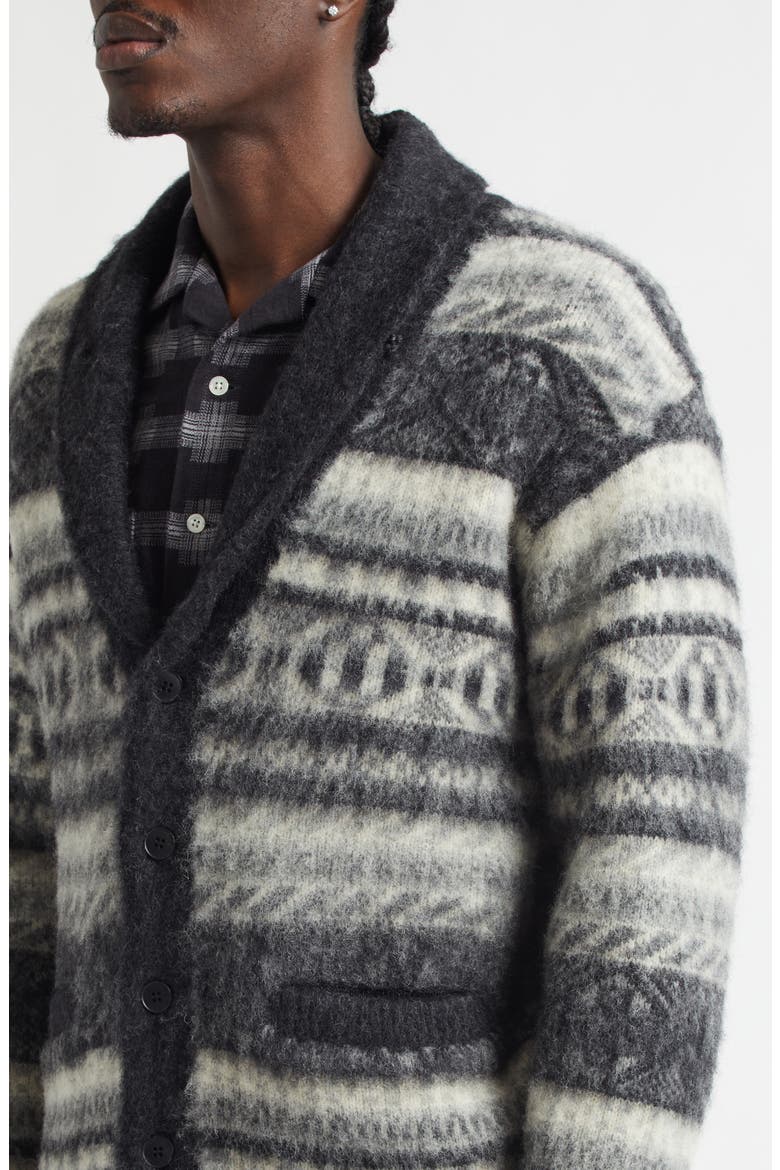 Shaggy Fair Isle Shawl Collar Cardigan, Alternate, color, CHARCOAL GRAY
