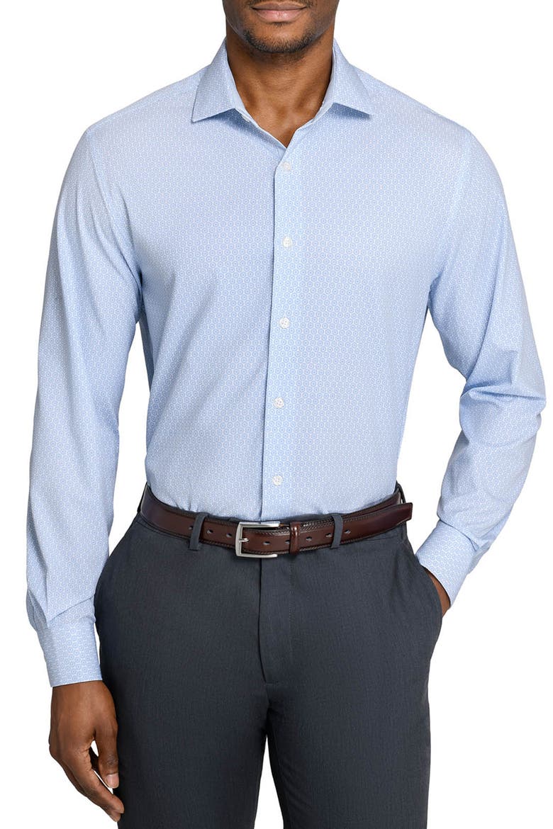 Circle Geo Performance Dress Shirt, Main, color, WHITE/ BLUE
