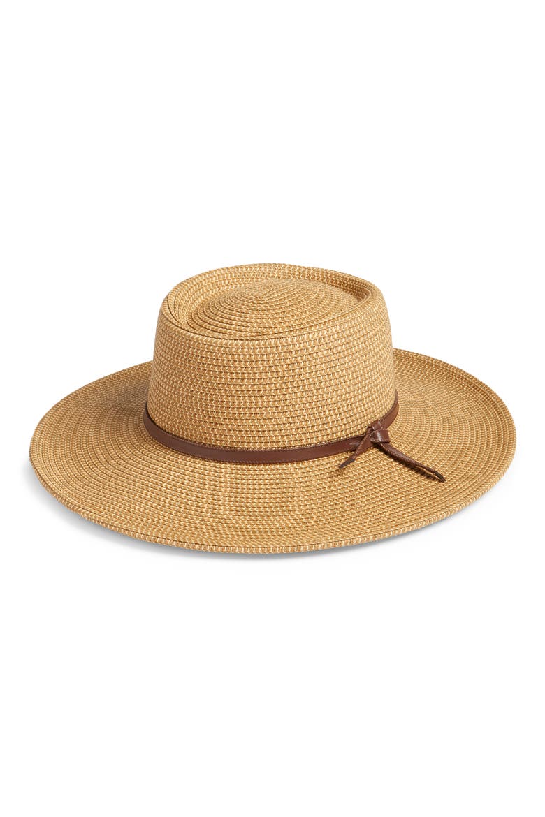 Packable Boater Hat, Main, color, TAN DARK COMBO
