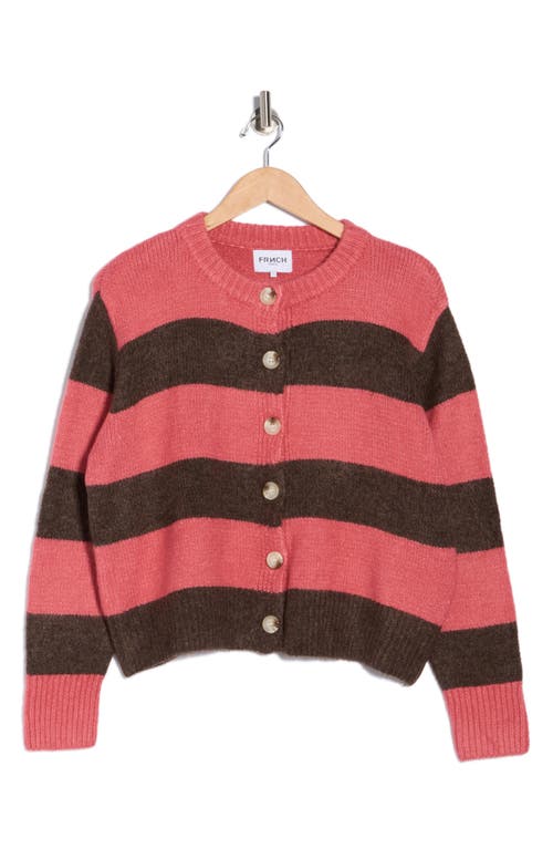 Frnch Sandy Stripe Button Front Cardigan In Pink