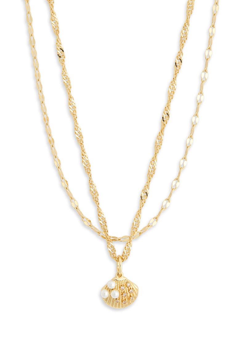 Set of 2 Clam Shell Pendant Necklaces, Alternate, color, CLEAR- WHITE- GOLD