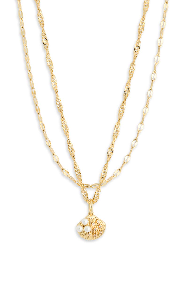 Leith Set of 2 Clam Shell Pendant Necklaces, Alternate, color, Clear- White- Gold