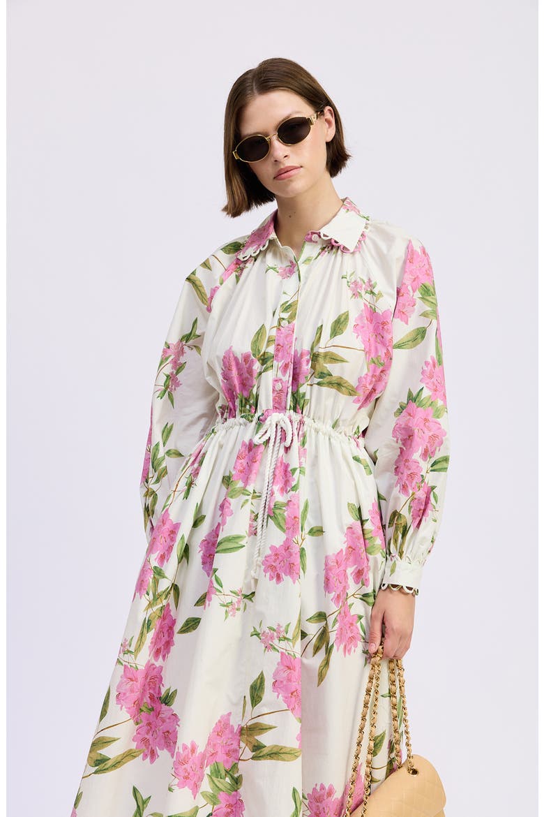 Esther Long Sleeve Floral Midi Shirtdress, Alternate, color, WHITE PINK SAGE