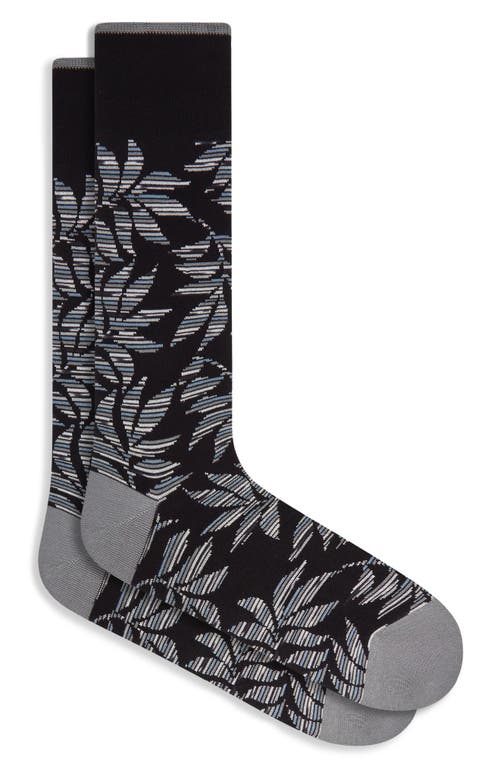 Bugatchi Palm Leaves Mercerized Cotton Blend Dress Socks in Black 