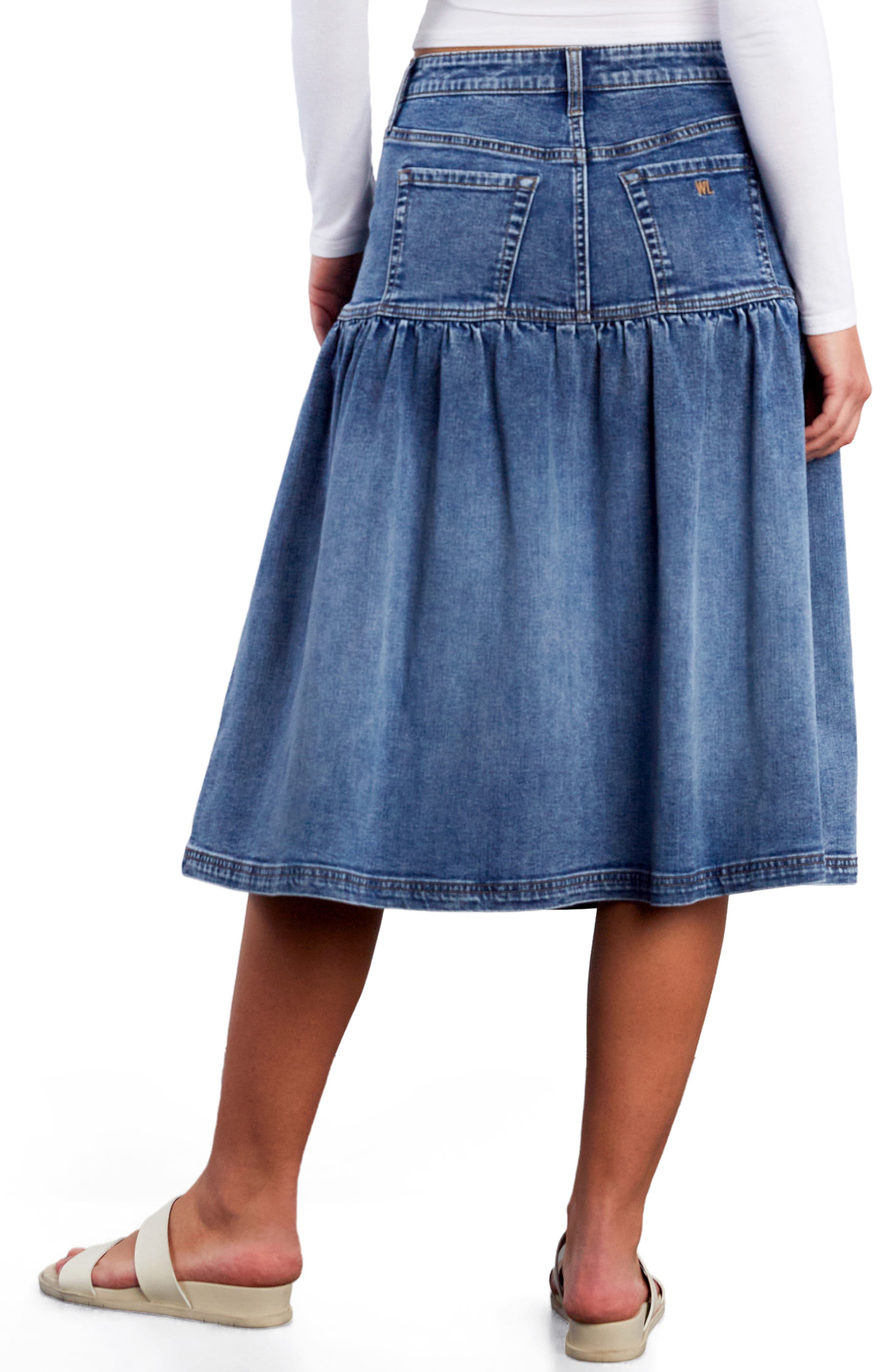 Wash Lab Denim Petal Flounce Denim Midi Skirt (Women) | Nordstrom