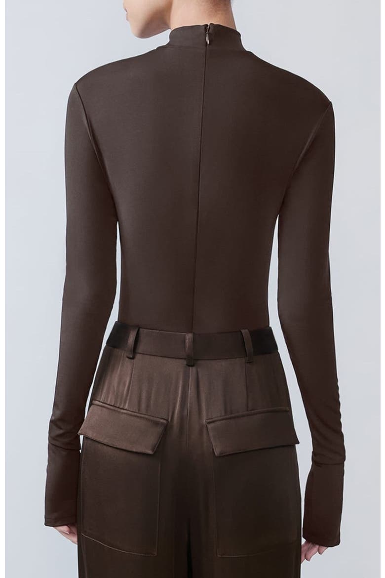 Jersey Mock Neck Bodysuit, Alternate, color, Chocolate