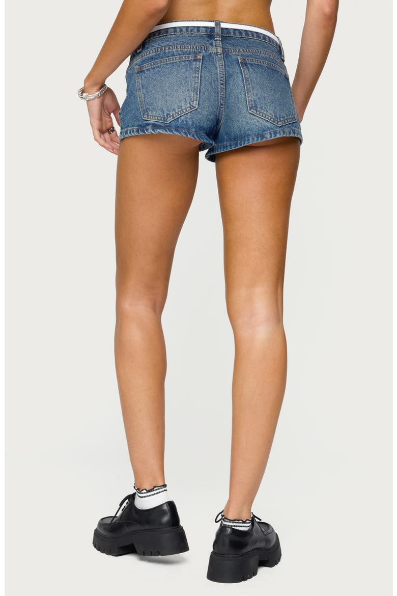 Olesia Tie Waist Low Rise Denim Shorts, Alternate, color, BLUE-WASHED
