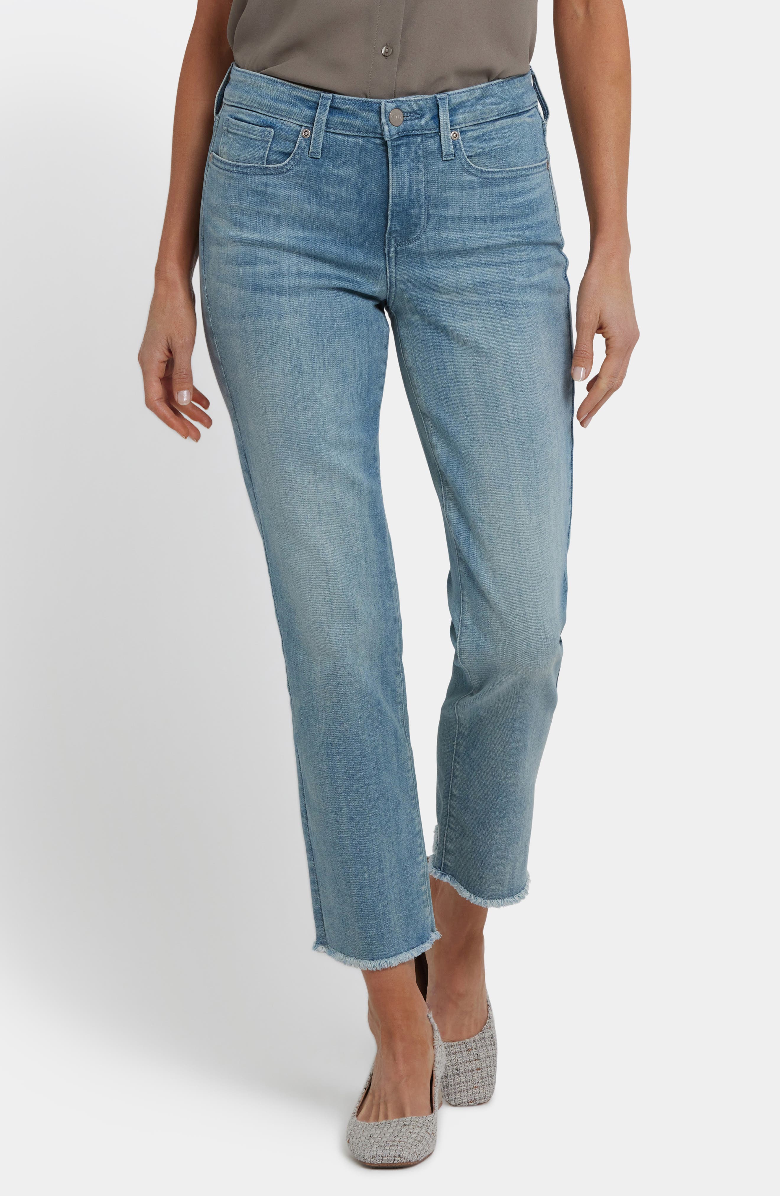 Sheri Frayed Ankle Straight Leg Jeans