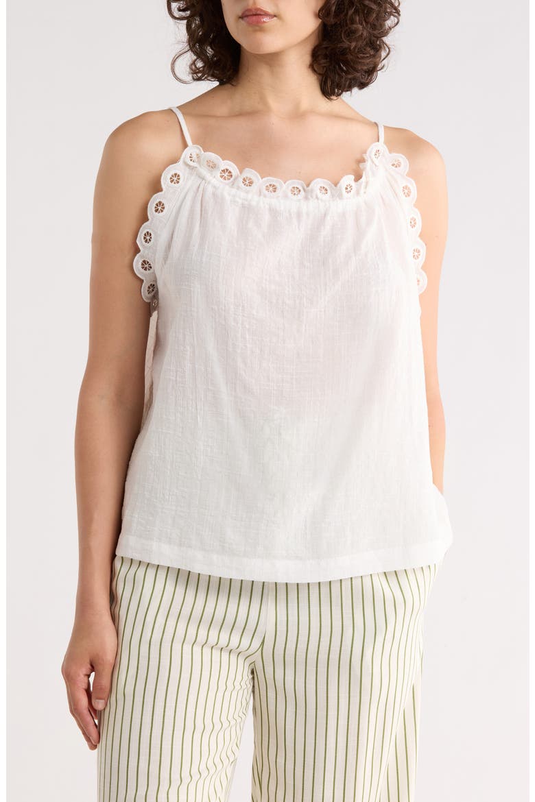 Embroidered Eyelet Lace Halter Neck Crop Tank, Main, color, WHITE