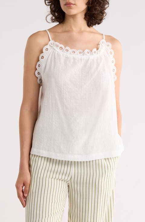 Embroidered Eyelet Lace Halter Neck Crop Tank