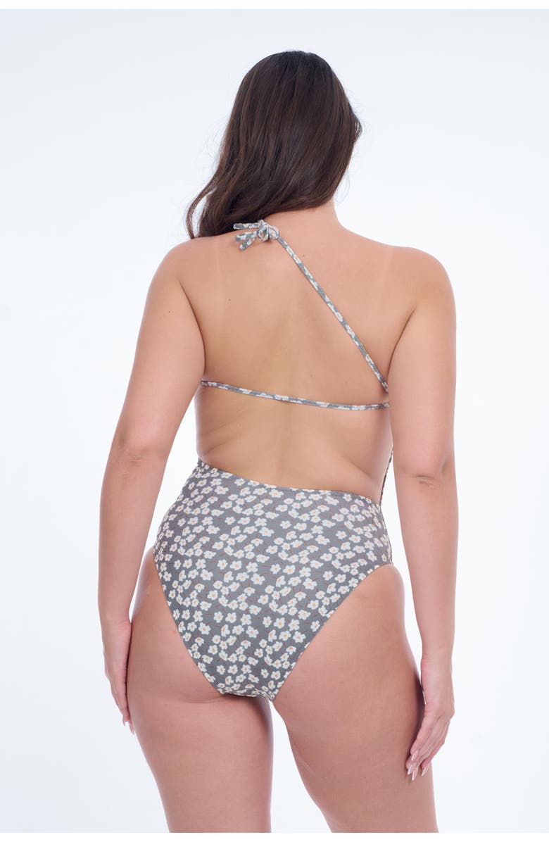 Flirtt Gottex Field Of Dreams One Shoulder Open Back One Piece, Alternate, color, Multi Dusk Green