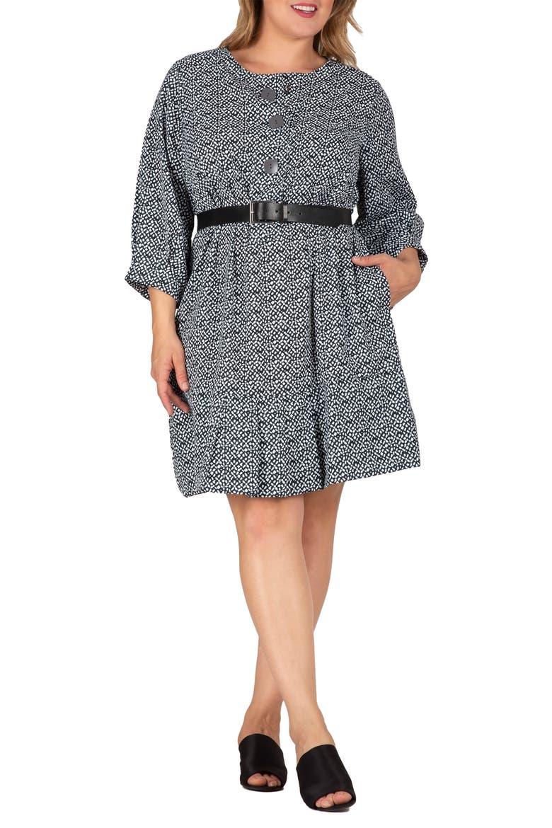 Long Sleeve Flounce Dress, Alternate, color, BLACK WHITE